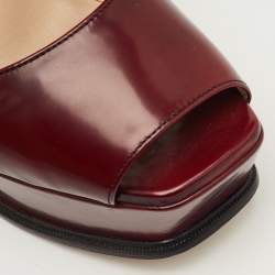 Pre Owned Prada Size 40 Burgundy Patent Leather Platform Ankle Strap Sandals