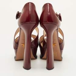 Pre Owned Prada Size 40 Burgundy Patent Leather Platform Ankle Strap Sandals