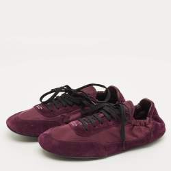 مملوكة مسبقًا حذاء رياضي برادا قماش نايلون معاد تدويره متهالك ورباط صغير مقاس 39 باللون العنابي و السويدي