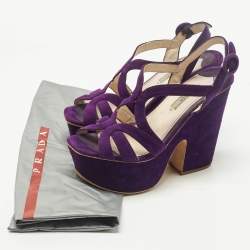 Pre Owned Prada Size 38.5 Purple Suede Strappy Platform Sandals