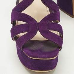 Pre Owned Prada Size 38.5 Purple Suede Strappy Platform Sandals
