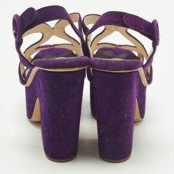 Pre Owned Prada Size 38.5 Purple Suede Strappy Platform Sandals