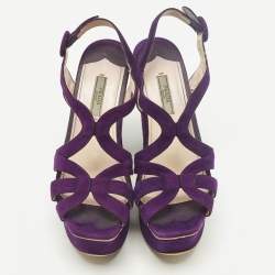 Pre Owned Prada Size 38.5 Purple Suede Strappy Platform Sandals