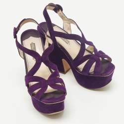 Pre Owned Prada Size 38.5 Purple Suede Strappy Platform Sandals