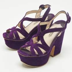 Pre Owned Prada Size 38.5 Purple Suede Strappy Platform Sandals