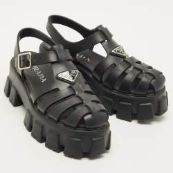 Pre Owned صندل برادا نعل سميك مطاط أسود مقاس 39