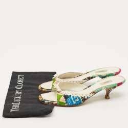 Pre Owned صندل برايدا سلايد جلد وساتان بألوان متعددة مع ربطة مقاس 39