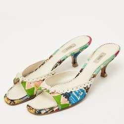 Pre Owned صندل برايدا سلايد جلد وساتان بألوان متعددة مع ربطة مقاس 39