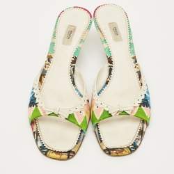 Pre Owned صندل برايدا سلايد جلد وساتان بألوان متعددة مع ربطة مقاس 39