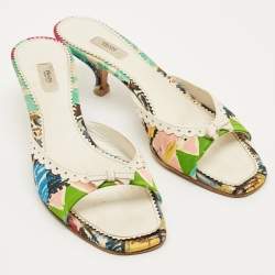 Pre Owned صندل برايدا سلايد جلد وساتان بألوان متعددة مع ربطة مقاس 39