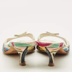 Pre Owned صندل برايدا سلايد جلد وساتان بألوان متعددة مع ربطة مقاس 39