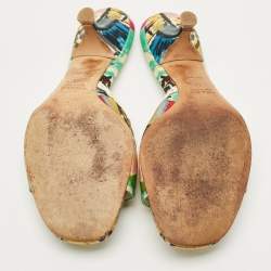 Pre Owned صندل برايدا سلايد جلد وساتان بألوان متعددة مع ربطة مقاس 39