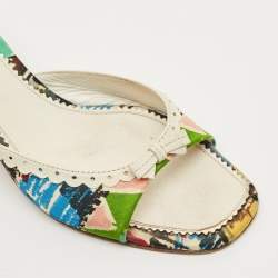 Pre Owned صندل برايدا سلايد جلد وساتان بألوان متعددة مع ربطة مقاس 39