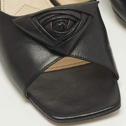 Pre Owned Prada Soft Size 40 Black Leather Flower Embellished Slide Sandals