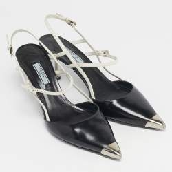 Pre Owned حذاء كعب عالي برادا مقدمة معدنية بثلاثة ألوان جلدية بحزام خلفي مقاس 41