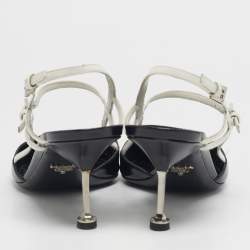 Pre Owned حذاء كعب عالي برادا مقدمة معدنية بثلاثة ألوان جلدية بحزام خلفي مقاس 41