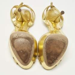 Pre Owned Prada Size 36.5 Metallic Gold Leather T Strap Platform Sandals