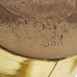 Pre Owned Prada Size 36.5 Metallic Gold Leather T Strap Platform Sandals