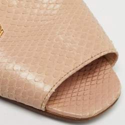 Pre Owned Prada Size 37.5 Beige Python Leather Flat Slides