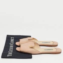 Pre Owned Prada Size 37.5 Beige Python Leather Flat Slides