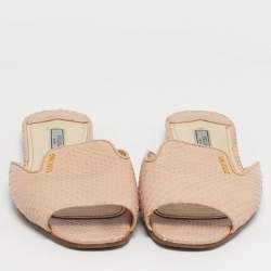 Pre Owned Prada Size 37.5 Beige Python Leather Flat Slides