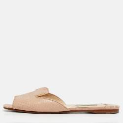 Pre Owned Prada Size 37.5 Beige Python Leather Flat Slides