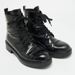 مملوكة مسبقًا Prada Size 37.5 Black Leather Combat Boots