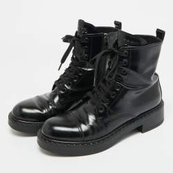 مملوكة مسبقًا Prada Size 37.5 Black Leather Combat Boots