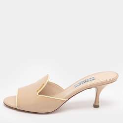 Pre Owned Prada Size 39 Beige Saffiano Patent Leather Slide Sandals