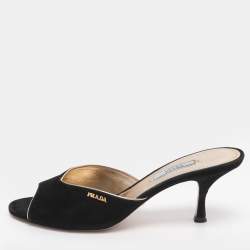 Pre Owned Prada Size 39 Black Suede Slide Sandals