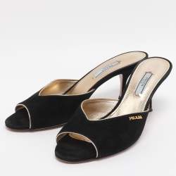 Pre Owned Prada Size 39 Black Suede Slide Sandals