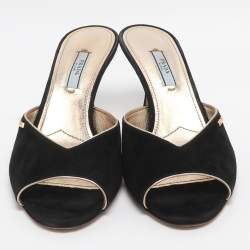 Pre Owned Prada Size 39 Black Suede Slide Sandals