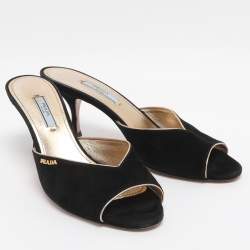 Pre Owned Prada Size 39 Black Suede Slide Sandals