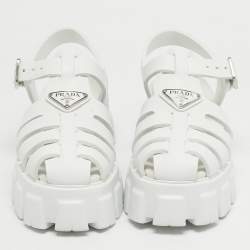 Pre Owned Prada Monolith Size 37 White Rubber Platform Sandals