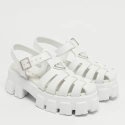 Pre Owned Prada Monolith Size 37 White Rubber Platform Sandals