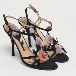 مملوكة مسبقًا Prada Tulip Size 38.5 Multicolor Suede T Strap Sandals