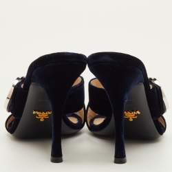 مملوكة مسبقًا Prada Size 40.5 Navy Blue Velvet Crystal Embellished Slide Sandals