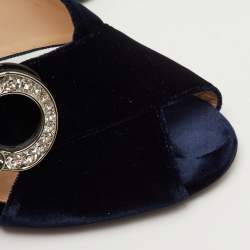 مملوكة مسبقًا Prada Size 40.5 Navy Blue Velvet Crystal Embellished Slide Sandals