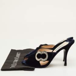مملوكة مسبقًا Prada Size 40.5 Navy Blue Velvet Crystal Embellished Slide Sandals