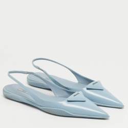 مملوكة مسبقًا حذاء بكعب عالي برادا جلد أسود شعار مثلثي مقدمة مدببة بحزام خلفي مقاس 39