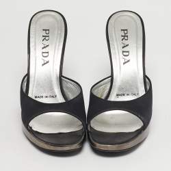 Pre Owned Prada Size 38.5 Black Satin Wedge Sandals
