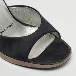 Pre Owned Prada Size 38.5 Black Satin Wedge Sandals