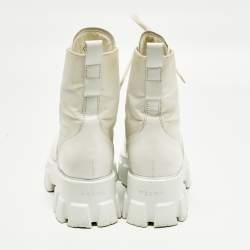 Pre Owned Prada Monolith Size 39 White Leather and Nylon Combat Boots