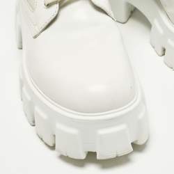 Pre Owned Prada Monolith Size 39 White Leather and Nylon Combat Boots