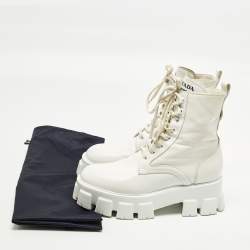 Pre Owned Prada Monolith Size 39 White Leather and Nylon Combat Boots