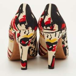 Pre Owned حذاء كعب عالي برادا قماش متعدد الألوان مطبوع بمقدمة دائرية مقاس 39.5