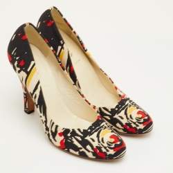 Pre Owned حذاء كعب عالي برادا قماش متعدد الألوان مطبوع بمقدمة دائرية مقاس 39.5