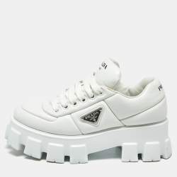 مملوكة مسبقًا Prada Monolith Size 39 White Leather Lace Up Sneakers