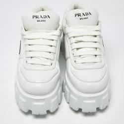 Pre Owned حذاء رياضي برادا مونوليث جلد أبيض رباط علوي مقاس 39
