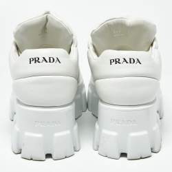 Pre Owned حذاء رياضي برادا مونوليث جلد أبيض رباط علوي مقاس 39